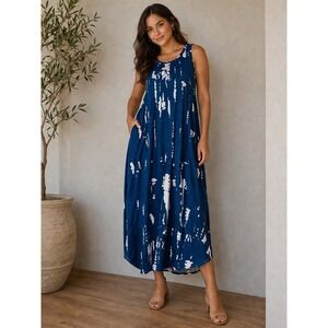 Hount Dress Womens L Blue Tie Dye Maxi Tank Sleeveless Long Casual Summer